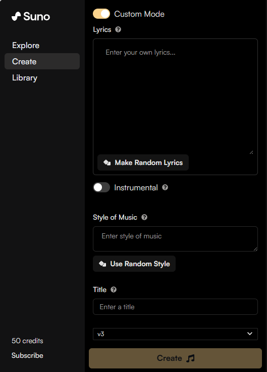 Suno的自定义模式